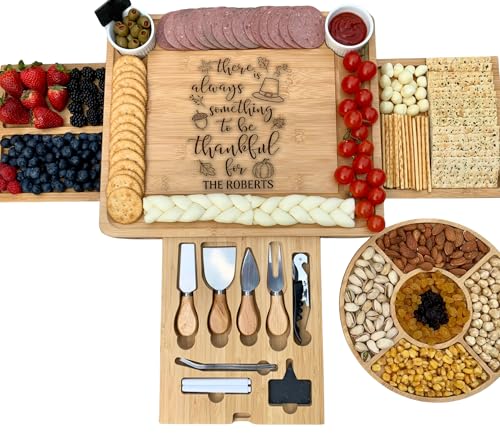Custom Bamboo Charcuterie Platter – Engraved Cheese Board with Utensils – Personalized Wedding, Birthday, Housewarming & Thanksgiving Gift - color: Design #30