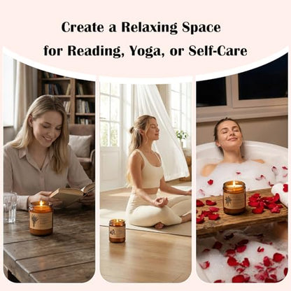 Scented Candles for Women, 4-Pack 9 oz Soy Candle Set for Home, 36 oz Total | Lavender, Amber-Sandalwood, White Sage & Coconut Vanilla. Soy Wax Aromatherapy Candles for Birthdays & Valentine's Day Gifts - color: 4 Pack Amber Jar Candles Set