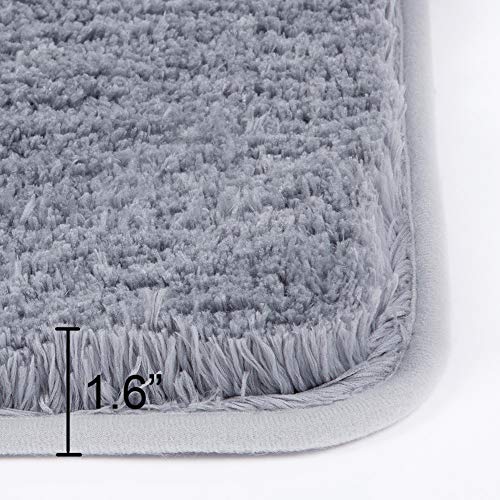 Walensee Shaggy 2 Piece Bath Rug Sets (Grey) 20 x 24 Non Slip, U Shape Contour Rug & 20 x 32, Machine Wash/Dry Plush Absorbent Bath Mats for Bathroom - color: Grey