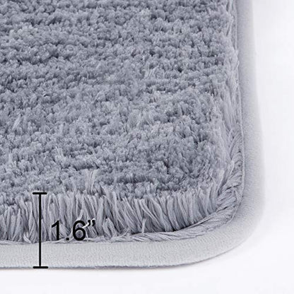Walensee Shaggy 2 Piece Bath Rug Sets (Grey) 20 x 24 Non Slip, U Shape Contour Rug & 20 x 32, Machine Wash/Dry Plush Absorbent Bath Mats for Bathroom - color: Grey