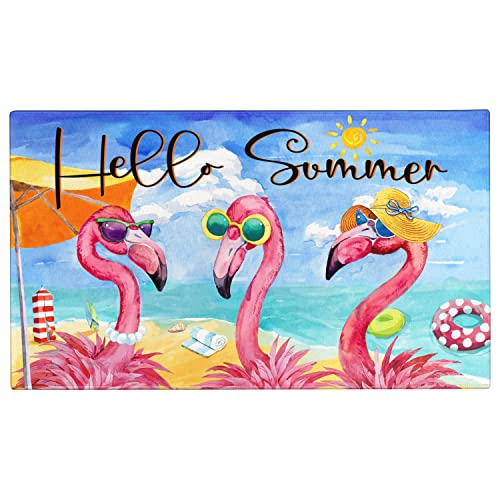 Summer Door Mat,Tropical Beach Indoor Outdoor Non-Slip Hello Summer Doormat with Flamingo,Entryway Front Porch Summer Welcome Door Mats for Entrance Decor 30" x 17" - color: 1 Summer Flamingo