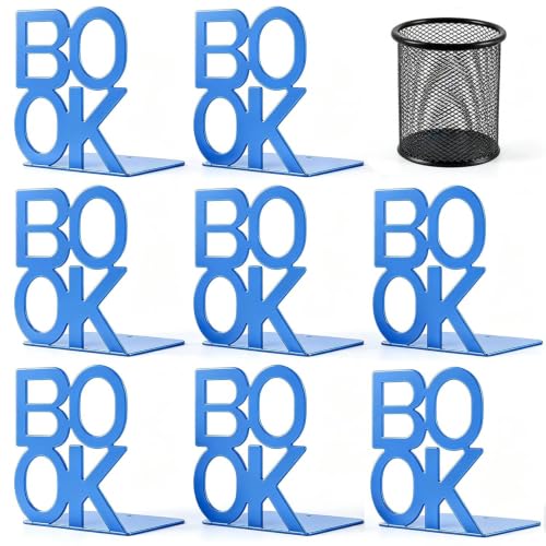 Book Ends Blue 4 Pair Metal BookEnds for Bookrack Desk,Books | Non-Skid Metal Book End Stopper for Books/CDs/DVDs - color: Blue, size: 4 pair
