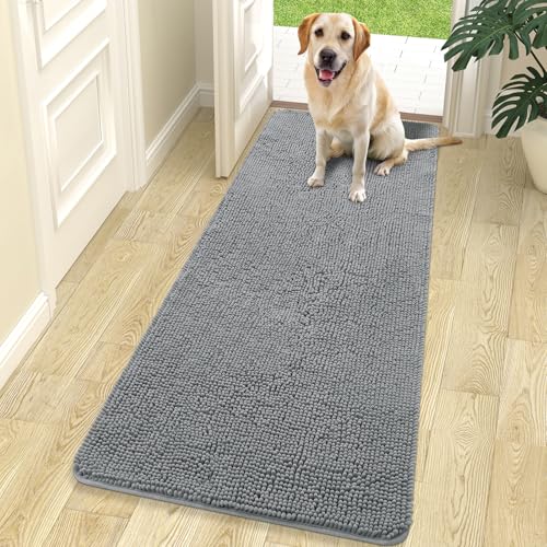 OLANLY Dog Door Mat for Muddy Paws 70x24, Super Absorbent Chenille Mud Mat | Grey, Absorbs Moisture and Dirt, Non-Slip Machine Washable Doormat, Quick-Drying Indoor Entryway Floor Carpet for Dogs - color: Grey, size: 70" X 24"