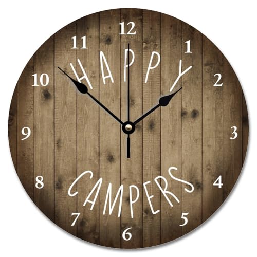 Vintage Country Style Wooden Wall Clock Campers Wood Grain Art 10 Inch Wall Clocks Battery Operated Clock Silent Non-Ticking Modern Decor for Living Room Bedroom Office - color: Style-7, size: 10x10 in