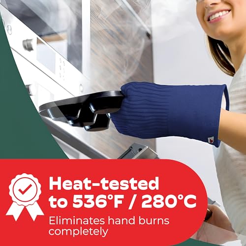 Silicone Oven Mitts - Dark Royal Blue Set of 2-12.5" - Heat Resistant to 536 F / 280 C Kitchen Gloves - Professional Grade Protection Hot Cooking Baking - color: Royal Blue