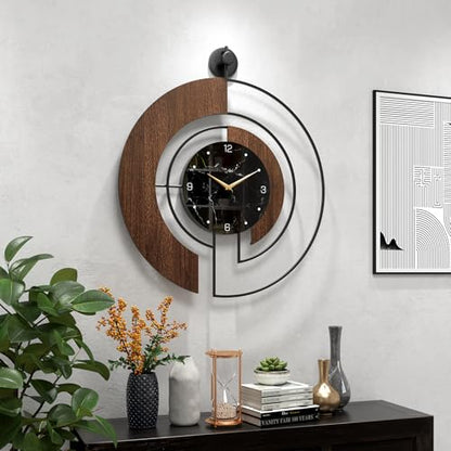 Modern Walnut Marble Dial Wall Clock, Large Wood Metal Frame Silent Non Ticking Wall Clocks for Living Room, Bedroom Decoration, Contemporary Home Wall Decor Gift Idea, 29.5 in - size: 3.XX-L(29.5 in)