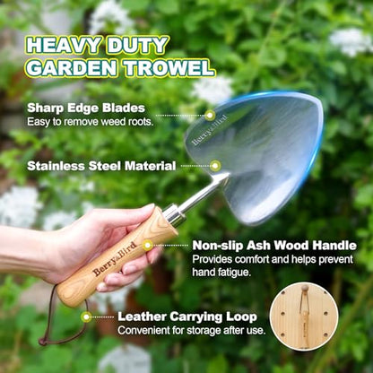 Berry&Bird Potting Trowel, Oversized Garden Hand Shovel with Sharp Blade & Wood Handle, Stainless Steel Gardening Tool for Roots, Planting, Digging, Transplanting, Soil Loosening and Fertilizer Mixing - color: Plus-size Potting Trowel