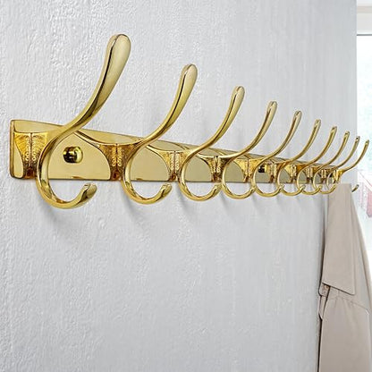 SKOLOO Wall Mounted Coat Rack - 10 Hooks, Heavy Duty, Stainless Steel, Metal Wall Hangers, Sturdy Coat Hooks for Hanging Coats, Jacket, Clothes, Hat, Bright Gold - color: Bright Gold, size: 10 Hook(1 Pack)
