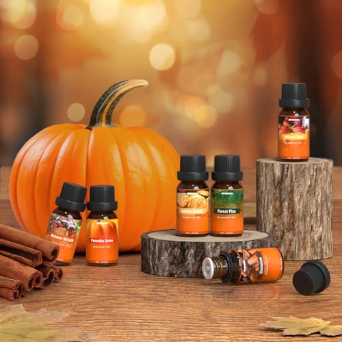 ARVIDSSON Autumn Fragrance Oil Set, Fall Essential Oils for Diffuser | Pumpkin Spice, Cinnamon, Spiced Cider, Snickerdoodle, Autumn Wreath, Pine, Cozy Aromatherapy Oils Gift, 6x10ml - color: Orange