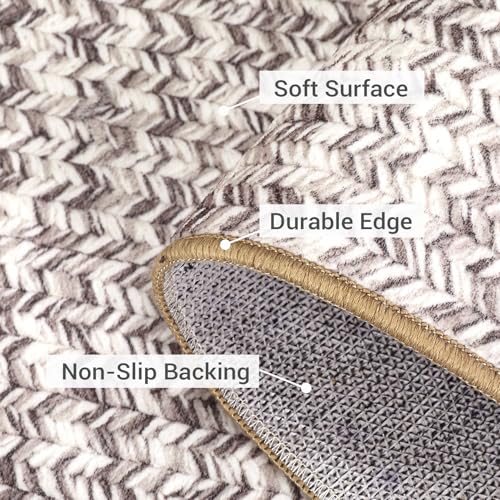 ROYHOME Runner Rug Print Braided Hallway Runner Washable Entryway Rug | Stain Resistant Non-Slip Area Rug Farmhouse Solid Printed Textured Carpet for Bedroom Laundry Kitchen, Beige/Grey, 2' x 6' - color: Beige/Grey, size: 2' x 6' (Rectangular)