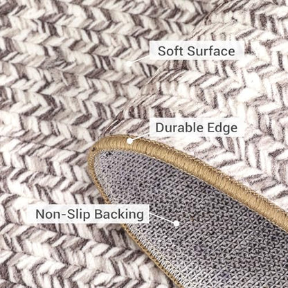 ROYHOME Runner Rug Print Braided Hallway Runner Washable Entryway Rug | Stain Resistant Non-Slip Area Rug Farmhouse Solid Printed Textured Carpet for Bedroom Laundry Kitchen, Beige/Grey, 2' x 6' - color: Beige/Grey, size: 2' x 6' (Rectangular)