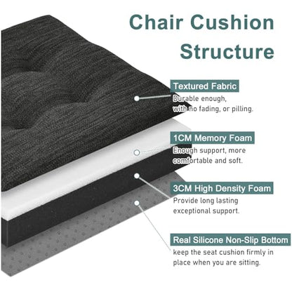 baibu 12 Inches Memory Foam Square Seat Cushion, Dual-Layer Design Bar Stool Square Seat Cushion with Ties - 1 Pads Only, Gray-Black (12'' (30CM)) - color: Gray-black, size: 12x12x1.5 Inch (Pack of 1)