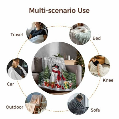 Snowman Merry Christmas Throw Blanket, Gray Winter Super Soft Warm Flannel Blankets for Bed Couch Sofa Socks Presents Xmas Tree Lightweight Fluffy Plush Bed Throws 40x50 Inch - color: Green Gray Red, size: 40''x50''