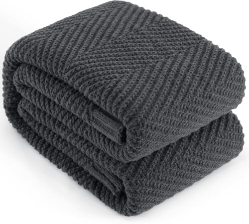 Knitted Throw Blanket for Couch, 50X60 Chevron Bed Knit Throws | Dark Grey Lightweight Living Room Decor, Super Soft Boho Bedding Blankets, Cozy Herringbone Textured, Chair Sofa Cover - color: Dark Grey, size: Throw (50"x60")