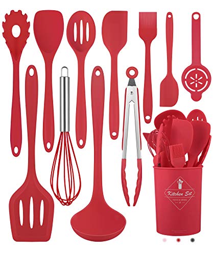Pranski Kitchen Utensils Set-12 Pieces Silicone Cooking Utensils Set (Dishwasher Safe) 392°F Heat Resistant Spatula Set, Nonstick Cookware | Dishwasher Safe 392°F Heat Resistant Spatula Set Kitchen Utensil Set for Nonstick Cookware,Best Kitchen Tools with