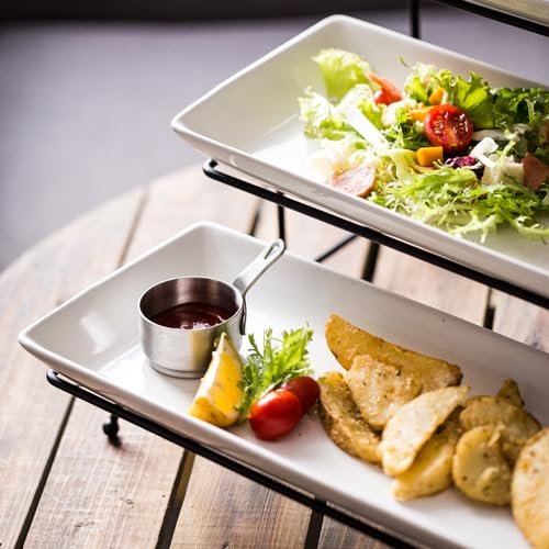 YHOSSEUN 3 Tier Serving Stand Tiered Tray Stand with 3 Porcelain Serving Platters Trays for Dessert Server Display Collapsible Sturdier Metal Rack 14 inch | Tiered Tray Stand with 3 Porcelain Serving Platters Trays for Dessert Server Display Collapsible S
