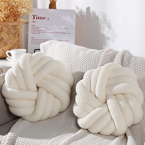 Marsui 2 Pieces Knot Ball Pillows 14 x 14 Inch Decorative Pillow for Couch Bedroom Plush Throw Knot Pillow Soft Handmade Chair Cushion for Living Room Car Decorations(Beige) - color: Beige