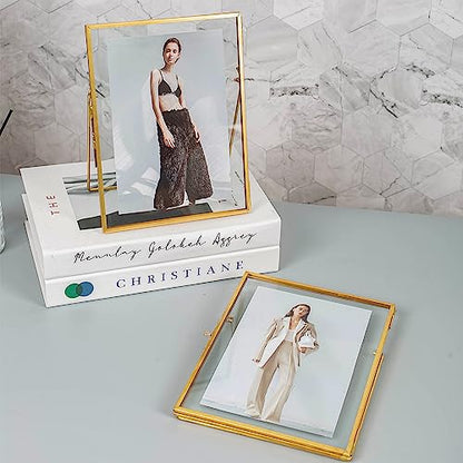 Gold Picture Floating Frame, Set of 2 Pressed Glass Floating Frames, 6 x 8 Standing Gold Picture Frame for 5x7, 4x6, 3x5 Photo Tabletop Display - color: Gold, size: 6x8 inch