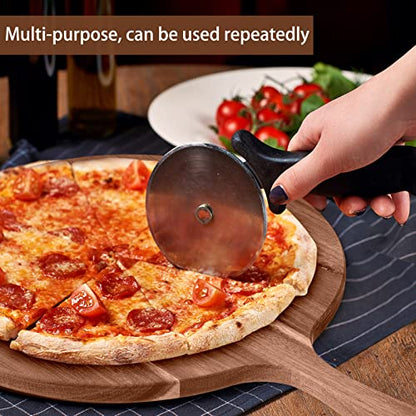 2 Pcs Round Wood Cutting Board Pizza Charcuterie Boards 16" x 12" Acacia Serving Board Wooden Peel Cheese Paddle with Handle Kitchen Gift for Home Food Baking Cheese Fruits Vegetables Bread