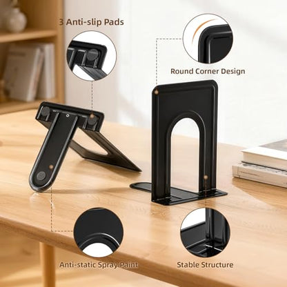 HappyHapi 14 Pairs Book Ends, Heavy Duty Bookends for Shelves, Black | Book Holder for Shelf, Non-Skid Metal Book Holders, Book Ends for Heavy Books, Book Stopper for Library, Office Organization. - size: 14 pairs