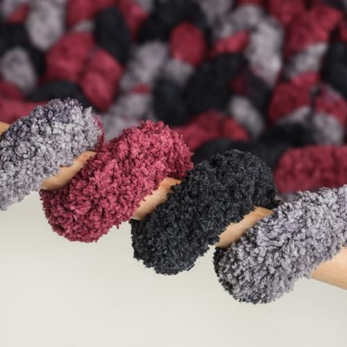 Jumbo Chunky Yarn for Hand Knitting - Super Thick Chenille Chunky Yarn for Crocheting - Extra Soft Bulky Fluffy Blanket Big Yarns 8 Jumbo Pack (27yds,8 oz Each Skein) - color: Burgundy Night