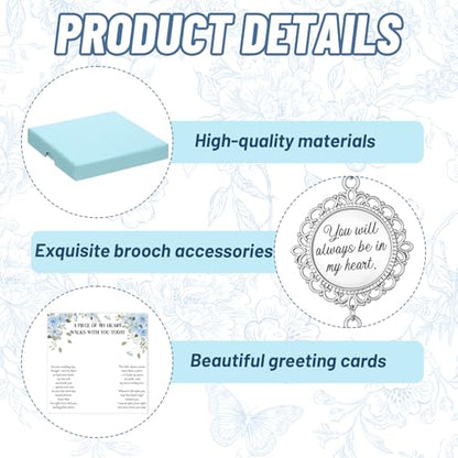 Wedding Bouquet Photo Charms Set Bridal Bouquet Charm with Blue Tone Box and Card Something Blue for Bride Memorial DIY Pin with Angel Memory Charm for Bridal Shower Gift