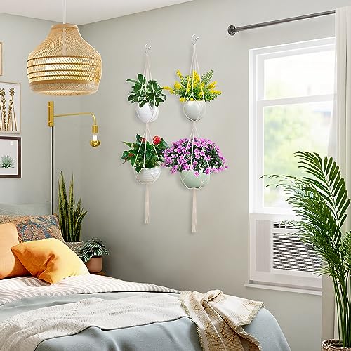 SNAIL GARDEN 2 Tier Macrame Plant Hanger, 2Pack Double Plant Hangers with Tassel Indoor Outdoor Hanging Planter Basket Handmade Cotton Rope Hanging Planters Set with 2Pcs Hooks for Boho Home Decor