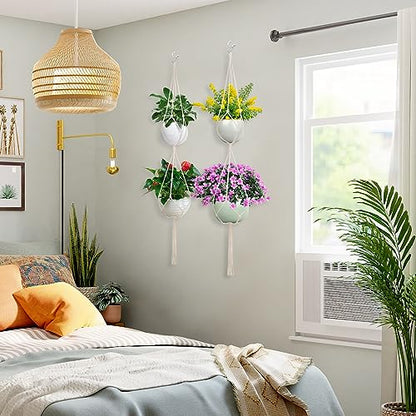 SNAIL GARDEN 2 Tier Macrame Plant Hanger, 2Pack Double Plant Hangers with Tassel Indoor Outdoor Hanging Planter Basket Handmade Cotton Rope Hanging Planters Set with 2Pcs Hooks for Boho Home Decor
