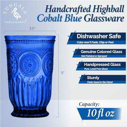 Cobalt Blue Highball Glasses set of 6 tall drinking glasses for tablesetting with cobalt blue glassware dishwasher friendly made without lead - color: Cobalt, size: Tall