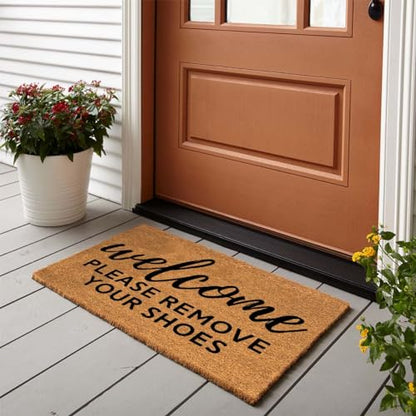Funny Coir Welcome Mat - Please Remove Shoes - Heavy-Duty PVC Backing Non-Slip Outdoor Coir Doormat, 23.6 x 15.7 inch - color: Welcome Please Remove Your Shoes