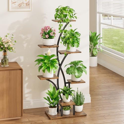 MJOMKN 47" Corner Plant Stand Indoor with Grow Lights, 7 Tiered | Metal Flower Display Holder, Flower-Shaped Plant Rack, For Multiple Plants, For Living Room, Patio
