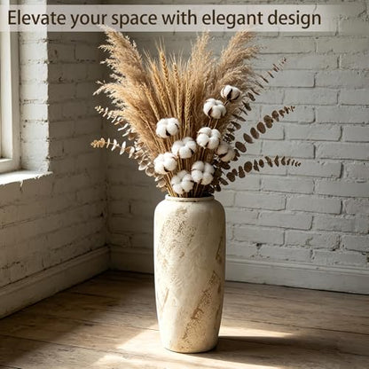 Rustic Ceramic Floor Vase, 15.7 Inch, Handpainted Finish | Living Room, Entryway, Fireplace, Pampas Grass, Dried Branches