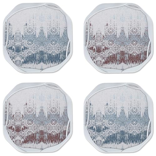 UMIRRO Absorbent Felt & Silicone Drink Coasters Set of 4, Mandala Lace | Leakproof & Non-Slip, Vintage boho Coffee Table Decor, Distressed Moroccan Tile Pattern, Mediterranean Style, Octagon 4" - color: 31. Snow Capped Castles, size: 4 Pack