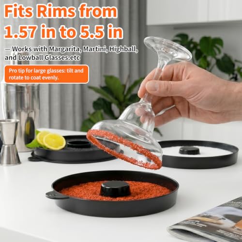 TonJin 3-Tier Margarita Salt Rimmer Set with 2 Sponges: Black Stackable Cocktail Glass Rimmer Holds Lime Juice Salt Sugar, Dishwasher Safe Bar Accessories for Bartenders and Home Bars - size: Stackable Salt Rimmer-Black