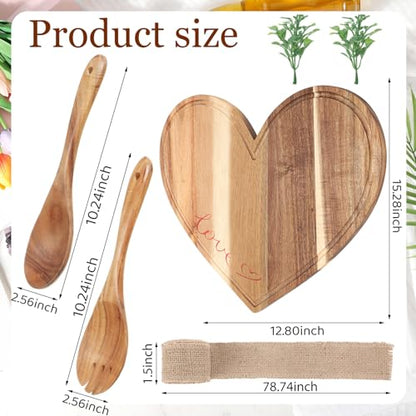 Patelai Heart Wood Cutting Charcuterie Board Wedding Bridal Shower Gifts Acacia Wood Cutting Board with Spoon and Fork for Couples Husband Wife, Newlywed Mr and Mrs - style: heart