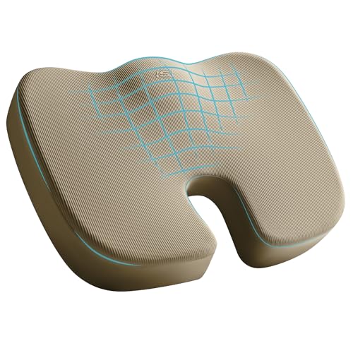 Skechers Memory Foam Seat Cushion,Office Chair Cushion for Tailbone Pain Relief,Butt Pillow for Office Chair,Car seat Cushion,Computer Desk,Long Sitting Office Workers,and Car Drivers,Beige - color: Beige