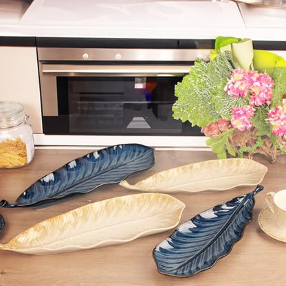 Ceramic Platter Olives Plate Set of 2, Large Serving Trays Salad, Appetizer, Cheese, charcuterie, Biscuits and snacks, Plate for Entertaining, Dishwasher Microwave Safe, Royal blue 17 Inch - color: Royal Blue, size: 17 Inch