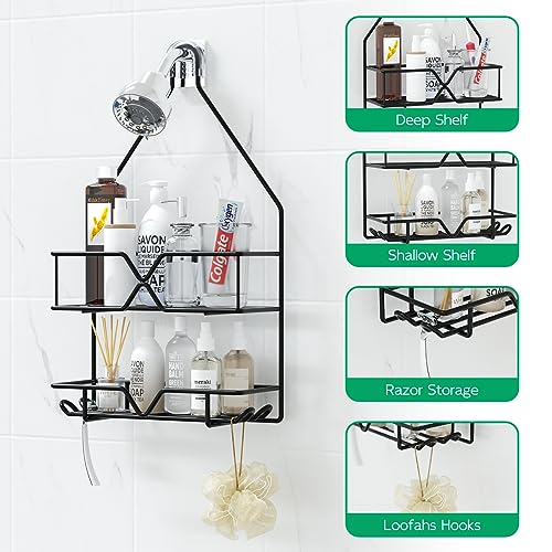 TreeLen Shower Organizer Hanging Shower Caddy over Shower Head Black Bathroom Hanger for Shampoo Razor Soap - color: Black