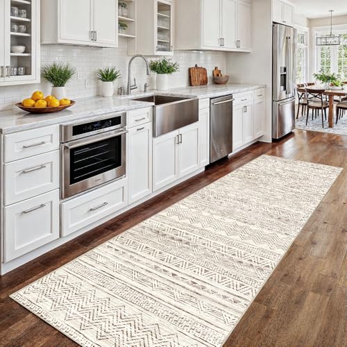 2x8 Runner Rug Washable Moroccan: Non Slip Kitchen Long Floor Mat Beige | Soft Carpet Runners for Hallway Low Pile Thin Rugs for Entryway Bedroom Bathroom Living Room Indoor Home Office Decor - color: Beige, size: 2' x 8'