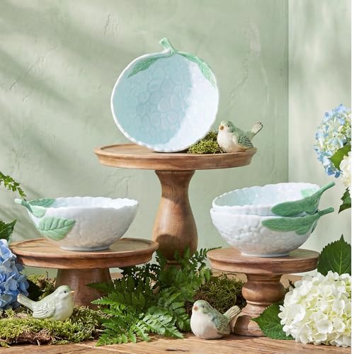 LemonRoad 4 Pcs Hydrangea Bowls Set Ceramic Floral Ramekins Dinnerware Spring Summer Tableware Appetizer Bowls Decorative Dinner Birthday Party Tableware for Baby Shower Party Supplies