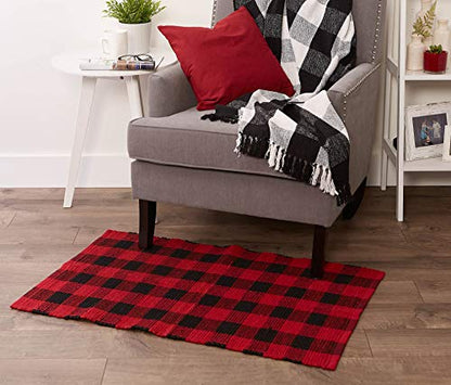 DII Buffalo Check Rug Collection, Hand Dyed Reversible Chindi Rug, 26x40, Red/Black - color: Red / Black, size: 2'2" x 3'4" (Rectangular)