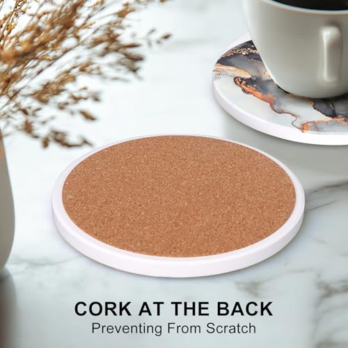 6 Pcs Black Marble Abstract Ceramic Coasters with Holder Best Round Drink Absorbent Coaster for Desk, Lounge, Coffee Table, Wine, Beverage, Bar Coasters Set - color: Black