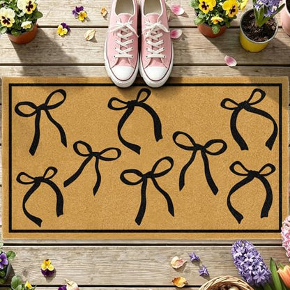 Coir Mats Welcome Mat Front Door Black Bow Rug for Outdoor Entrance 17"x30" - color: Coir Black Bowtie