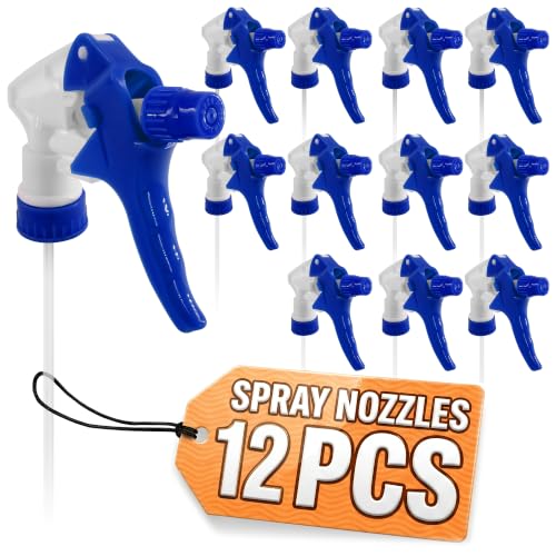 Spray Bottle Nozzle Replacement 12 Pack, Fits 8-32oz Bottles (Blue) | Replacement Trigger Sprayer Heads for Bottles; Fits 28-400 Thread, Trim-to-Fit Tube; for Cleaning, Garden & Pet Carefor - color: 12 Pcs Blue