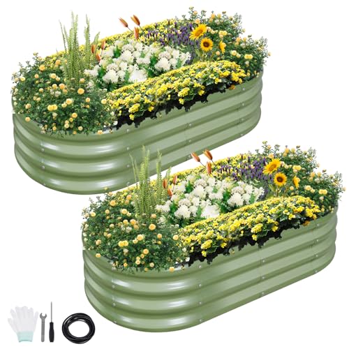 Galvanized Raised Garden Bed - 2 Pcs 4x2x1FT Planter Box, Green | Raised Beds for Gardening Outdoor, Metal Flower Bed, Steel Raised Garden Bed Kit with Gloves for Vegetables, Flower, Herbs - color: Green, size: 4x2x1ft