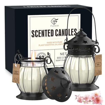 Scented Candles Gifts Set for Women, Aromatherapy Jar Candles for Home | Rosa & Cherry blossom Soy Wax Long Lasting Retro Lantern Candles Perfect for Stress Relief Mum Yoga Bath Spa Christmas - color: Cherry Blossoms, Rose