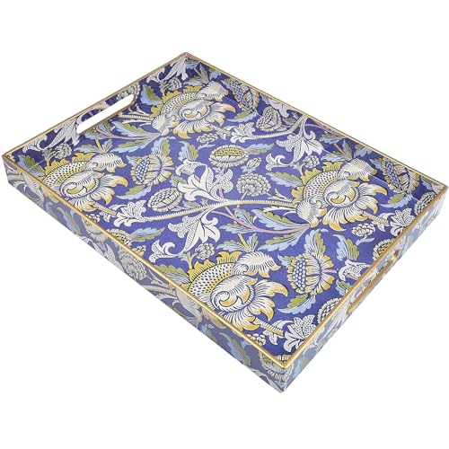 Rectangle Plastic Serving Tray with Handles, Elegant Decorative Tray for Coffee Table, Ottoman, Living Room, Kitchen, and Outdoor Use. 12"*16"*1.6", Wey - color: Om3040e, size: 16" x 12" x 1.6"
