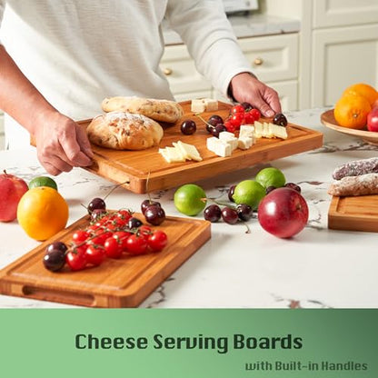 Allsum Extra Thick Wood Cutting Board for Kitchen, Reversible and Durable | 1” thick carbonized bamboo butcher block - resists warping - with handles, juice groove - charcuterie board for party - size: 16"L x 11"W