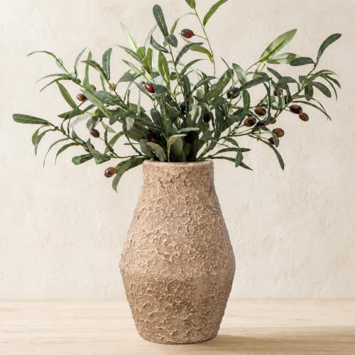 Brown Terracotta Ceramic Vase, 10 Inch | Rustic Farmhouse Flower Vase for Pampas Grass, Vintage Pottery Vases, Fireplace, Mantel, Living Room and Bathroom Decor - color: Rustic Brown, size: 10 inch