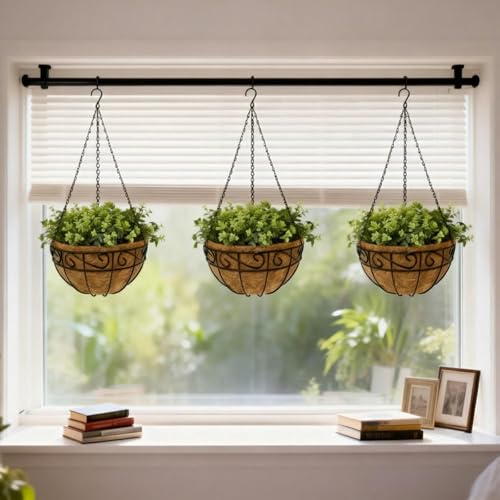 10 Inch Hanging Baskets for Plants Outdoor, 3 Pack Metal Wire Hanging Planters with Coco Coir Liners, Rust-Resistant Flower Basket with Chains & Hooks for Garden Patio Porch Deck Balcony - size: 10IN-3PCS